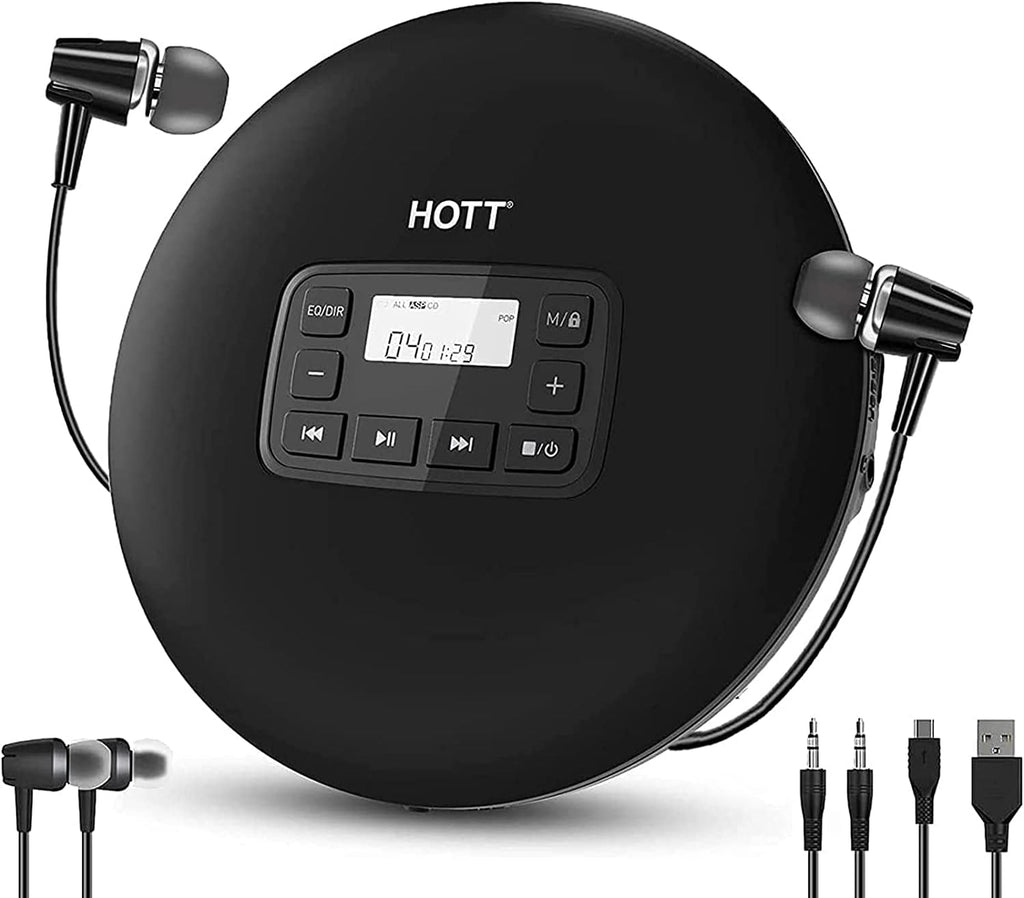 Portable CD Player with LCD Display, Anti-Skip, Black Y315183