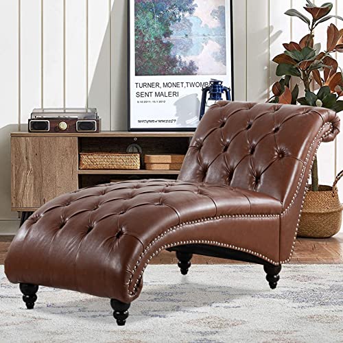 Brown Leather Lounge Chair with Nailhead Trim D1226