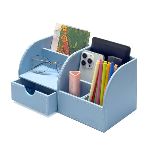 Black Leather Desk Organizer Pen Holder Storage Box V255