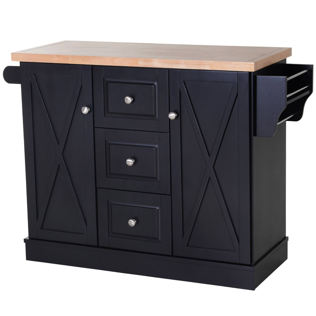 Wooden Mobile Kitchen Island Cart with Drawers and Wheel - Black R583402