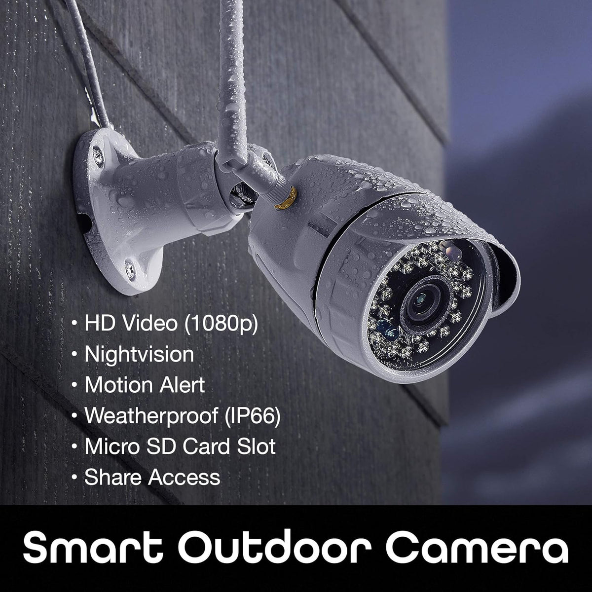 1080p HD Outdoor Smart Wi-Fi Security Camera with Night Vision, Motion Alerts, IP66 Weatherproof, White Y701
