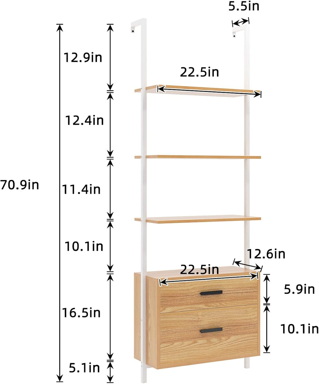 Wall-Mounted 4-Tier Ladder Shelf with Cabinet and 2 Drawers G178307