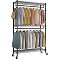 Black Heavy Duty Rolling Garment Rack with Wheels Double Hanging Rods L16388
