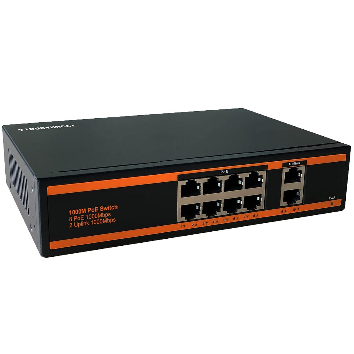 10 Ports Ethernet PoE Switch 8 Port 100Mbps PoE+ 2 UpLink 1000Mbps Metal Fanless Unmanaged Pack of 2 R324