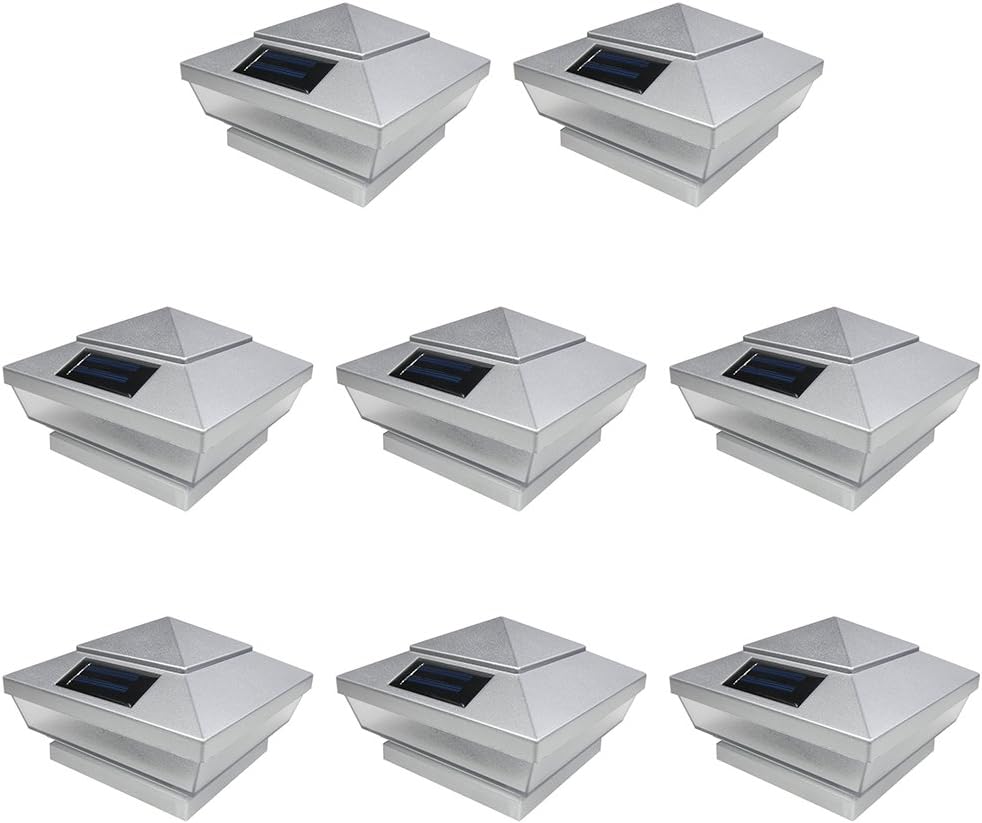 8 Pack Silver Solar 5-LED Post Deck Cap Square Fence Light T4089