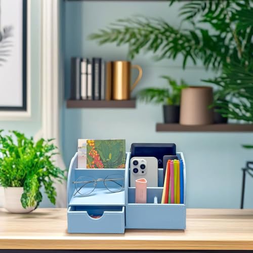 Black Leather Desk Organizer Pen Holder Storage Box V255
