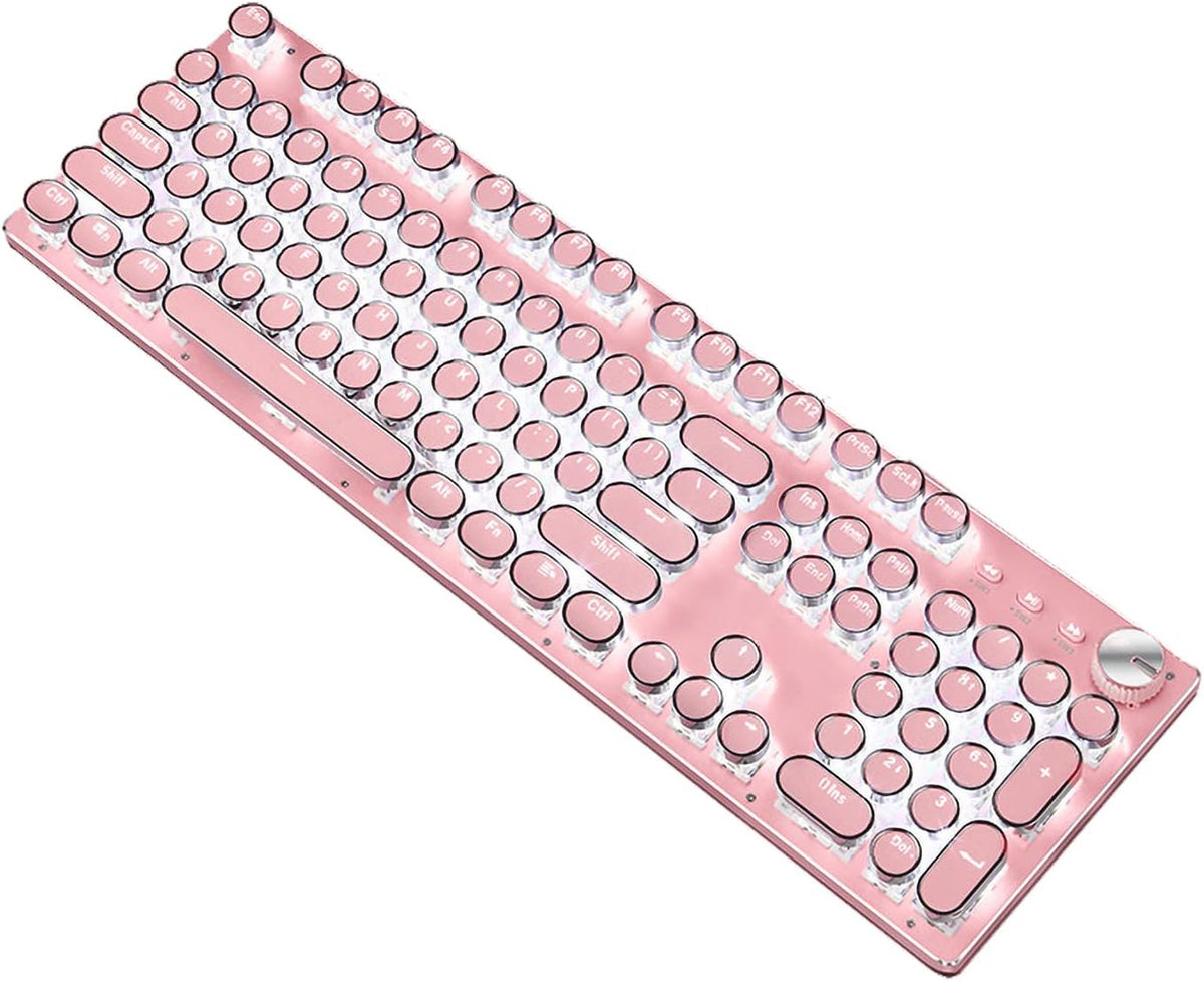 Pink Mechanical Gaming Keyboard White LED Backlit Blue Switch Wired USB C6568