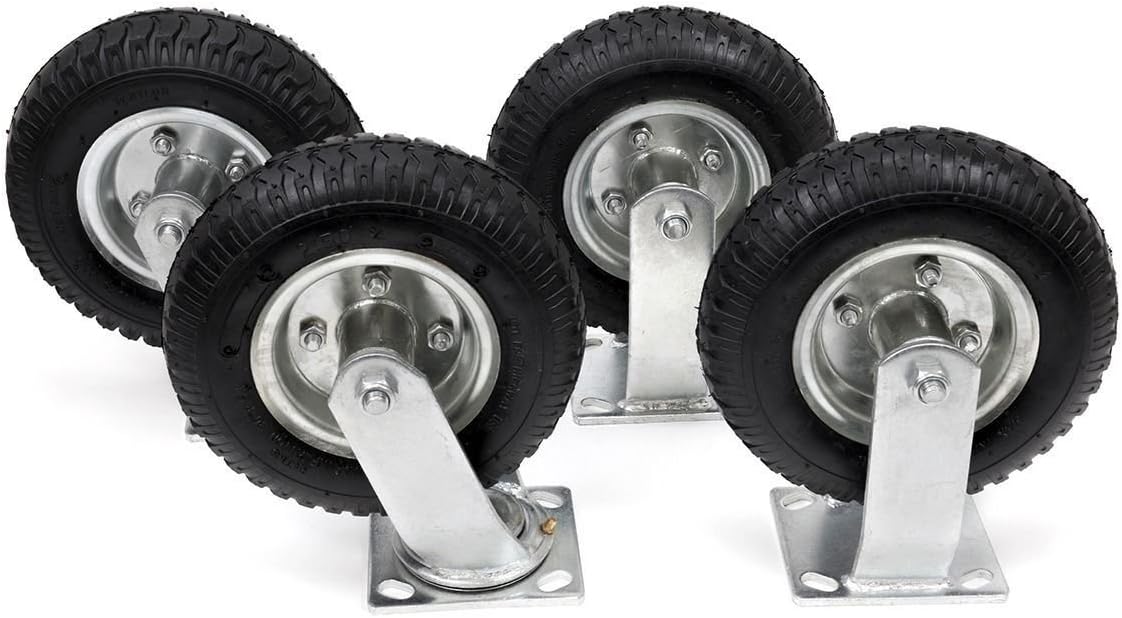 8 Pneumatic Caster Set of 4 Heavy Duty 2 Swivel 2 Rigid Silver W233548