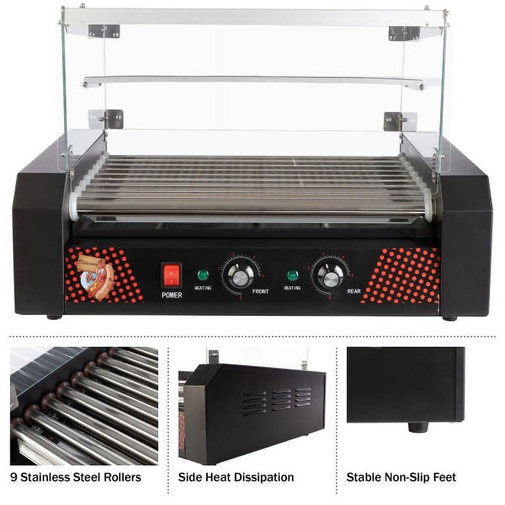 9-Roller Hot Dog Grill with Bun Warmer and Cover F204891