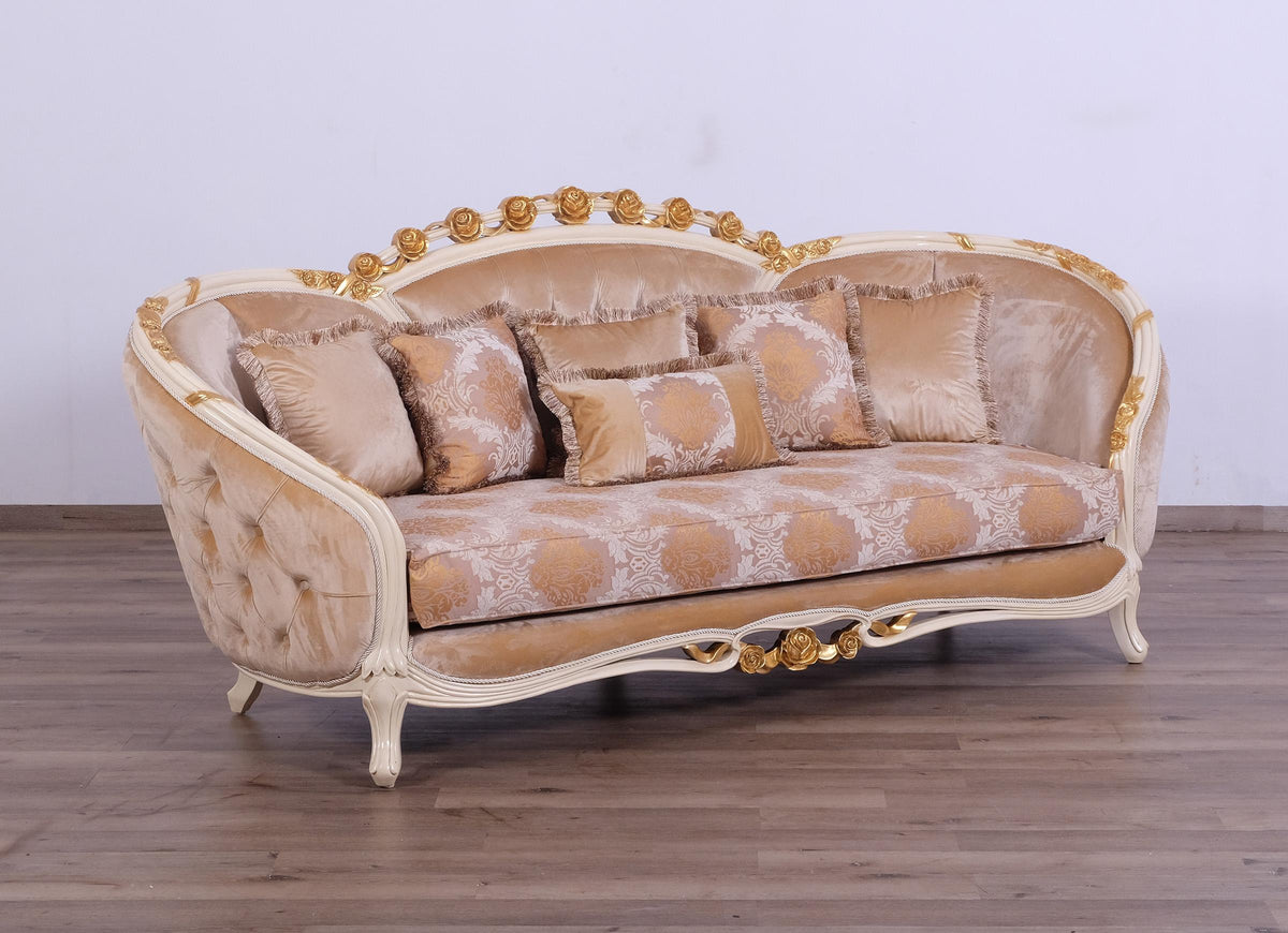 Beige & Gold Wood Trim Sofa Set W271