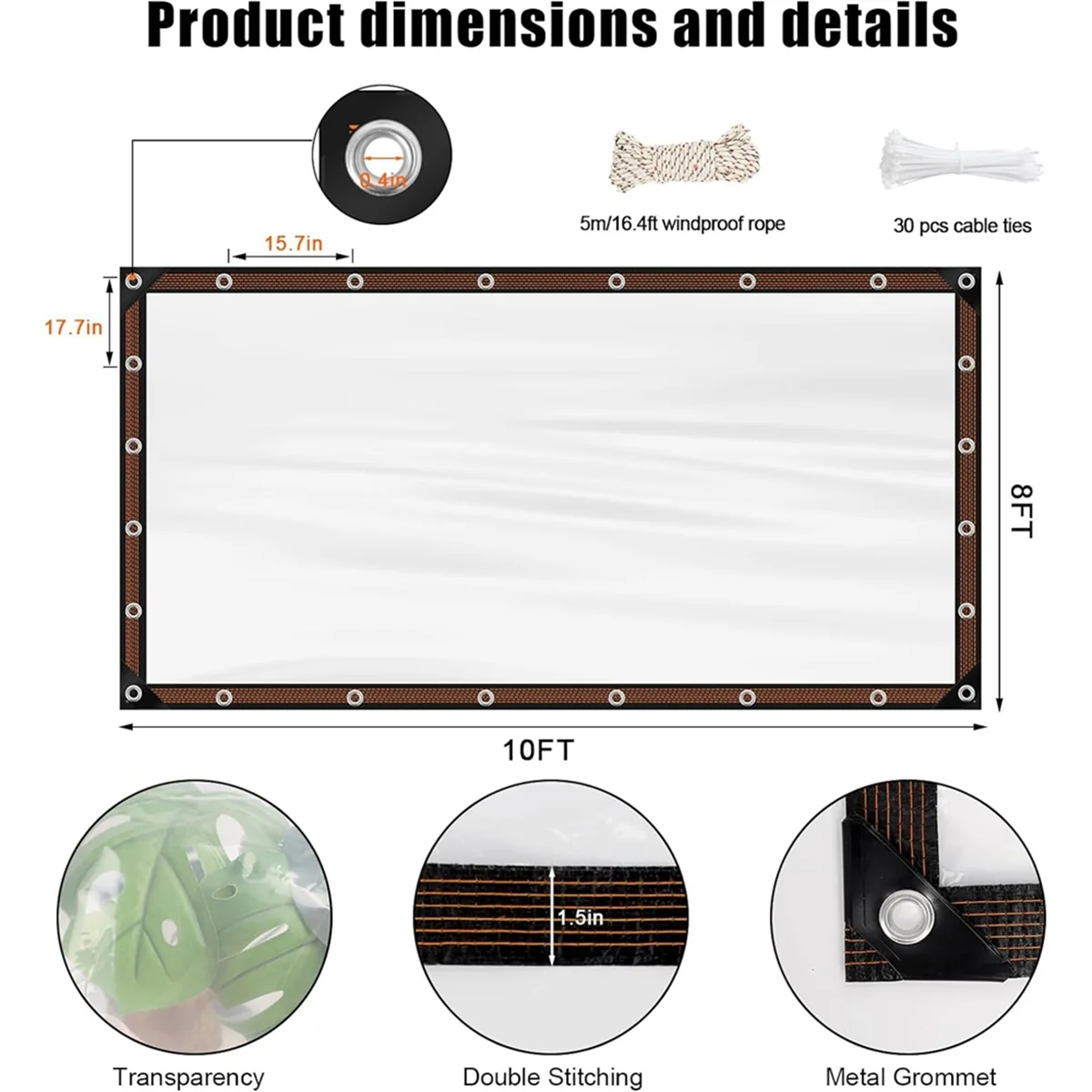 Transparent 8'x10' PE Waterproof Tarp L3354