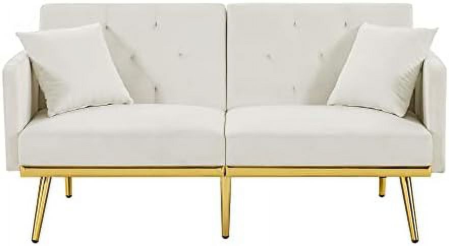 Velvet Futon Sofa Bed with Adjustable Armrests and Backrests Z48203