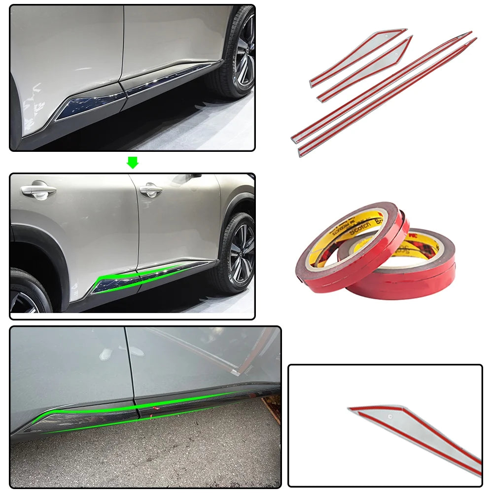 ABS Imitate Carbon Fiber 4Pcs Door Side Molding Trims A1603