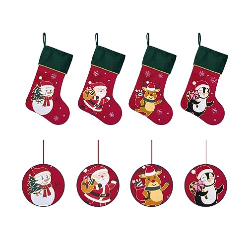 Red Velvet Penguin Christmas Stockings with Green Cuff Y20375