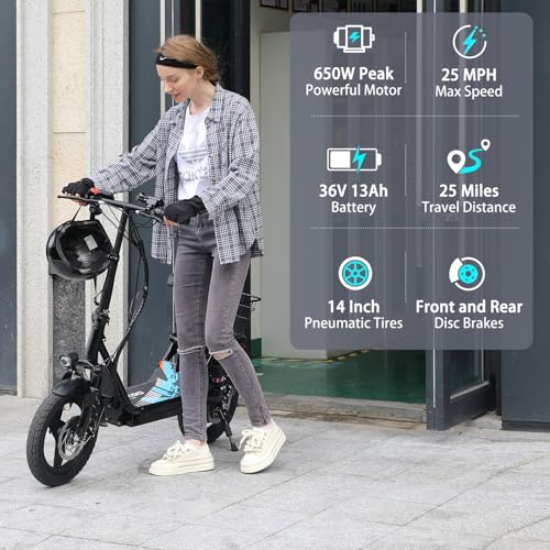 Electric Scooter with Seat, 500W Motor, 14" Pneumatic Tire L8115