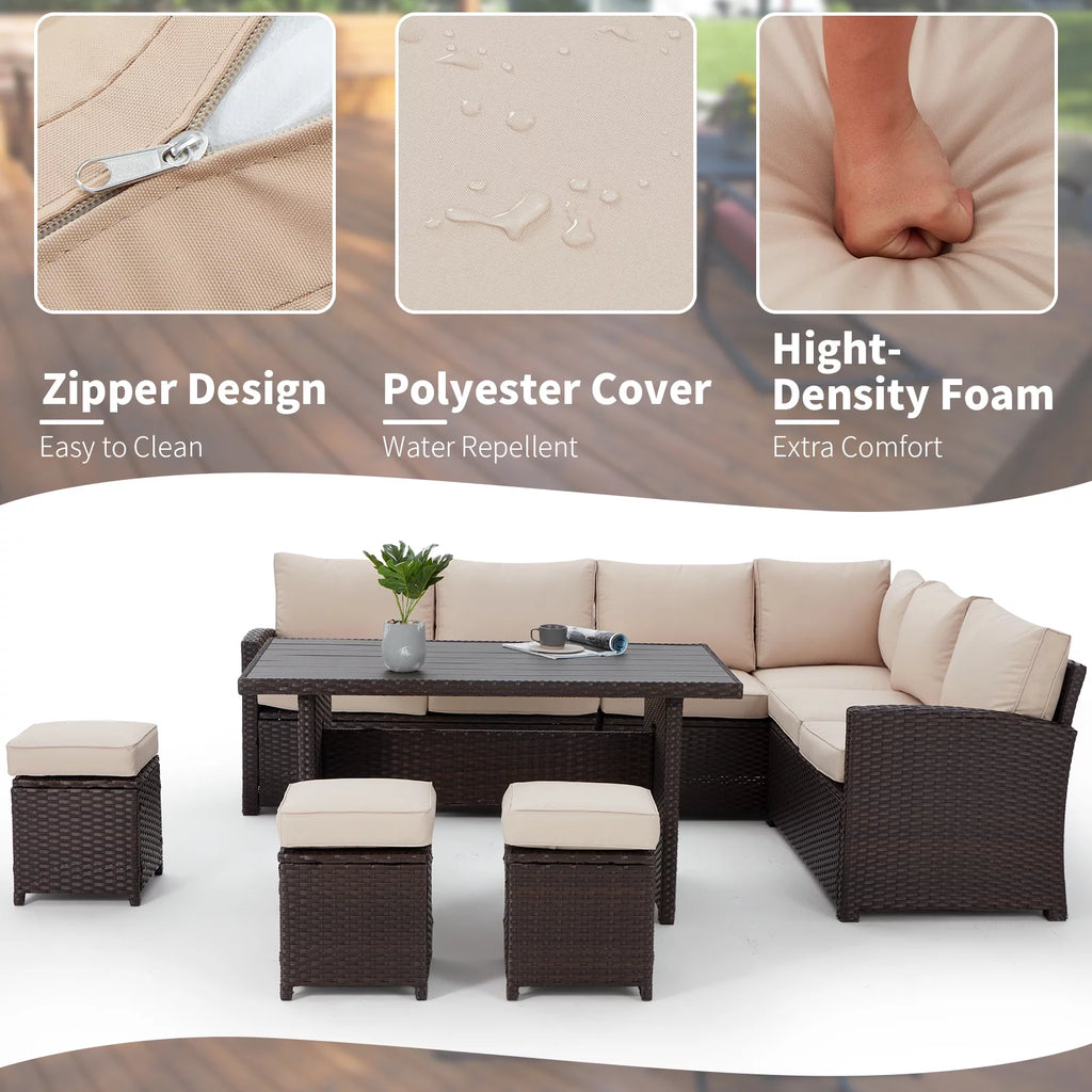 7-Piece Beige Rattan Wicker Sectional Sofa Set G61612