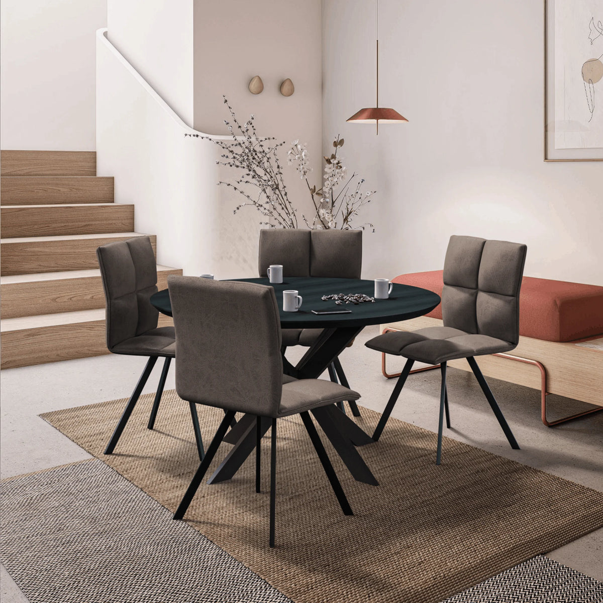 Grey Leather Dining Chair Set of 3 O161223