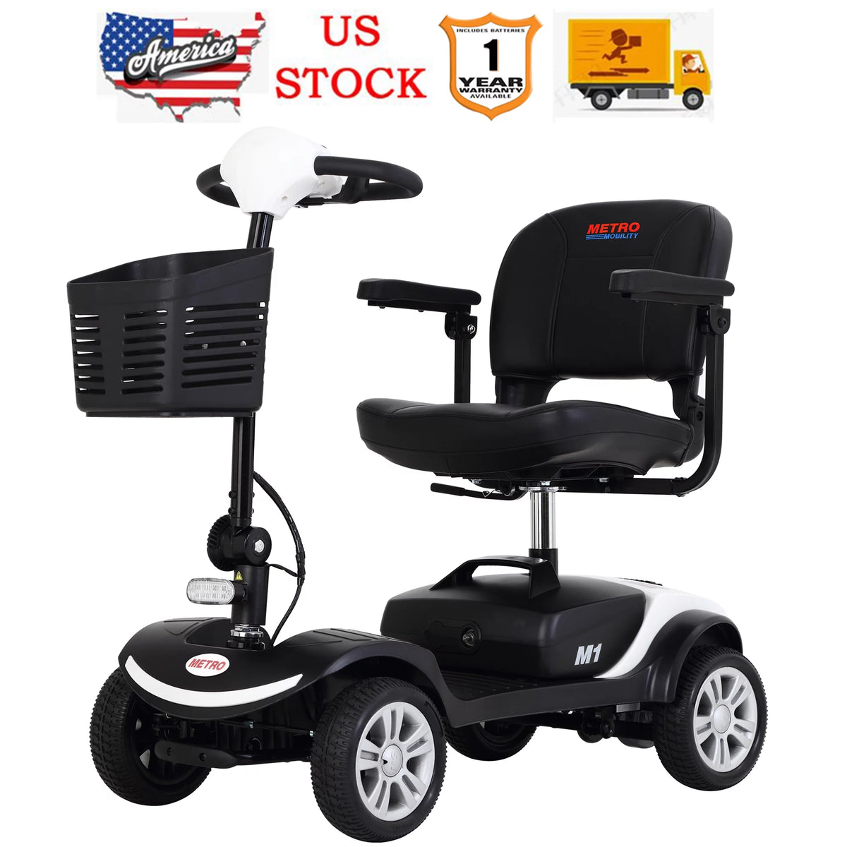 Heavy Duty 4 Wheel Mobility Scooter with Lights, 300lbs, Red G60172