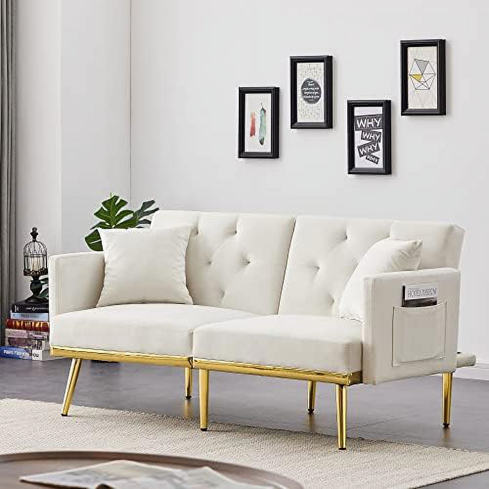 Velvet Futon Sofa Bed with Adjustable Armrests and Backrests Z48203