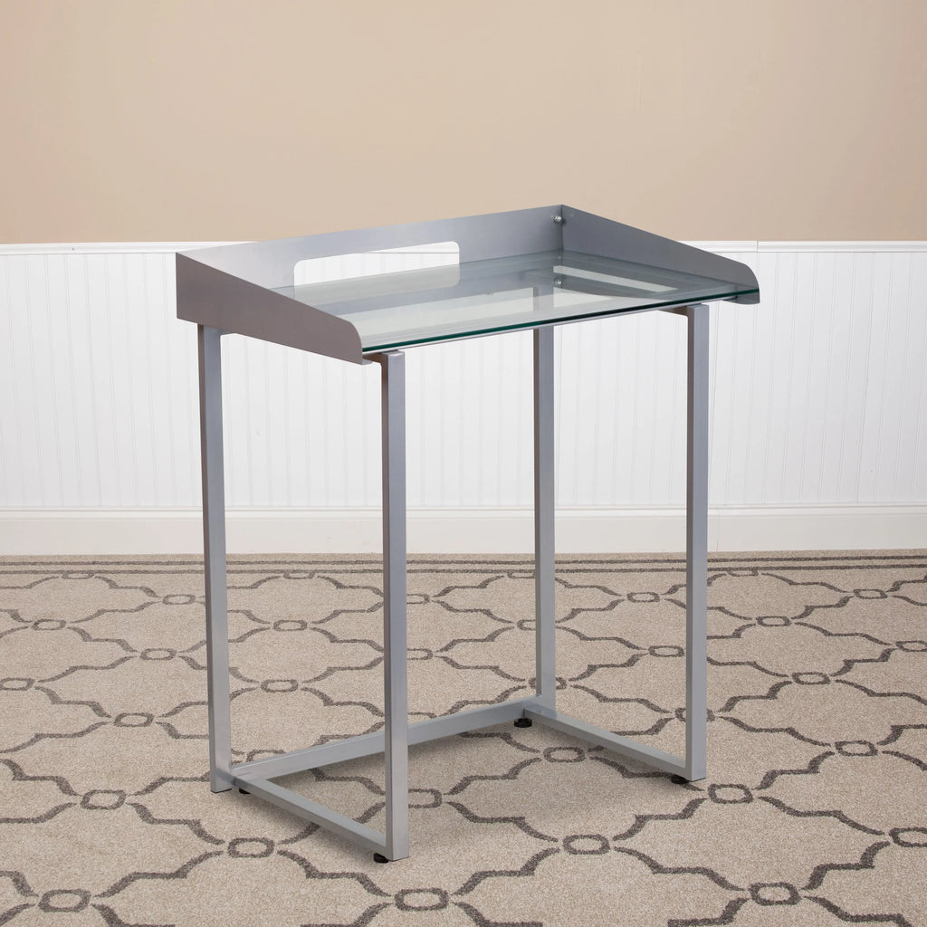 Clear Tempered Glass Desk with Silver Metal Frame V99725