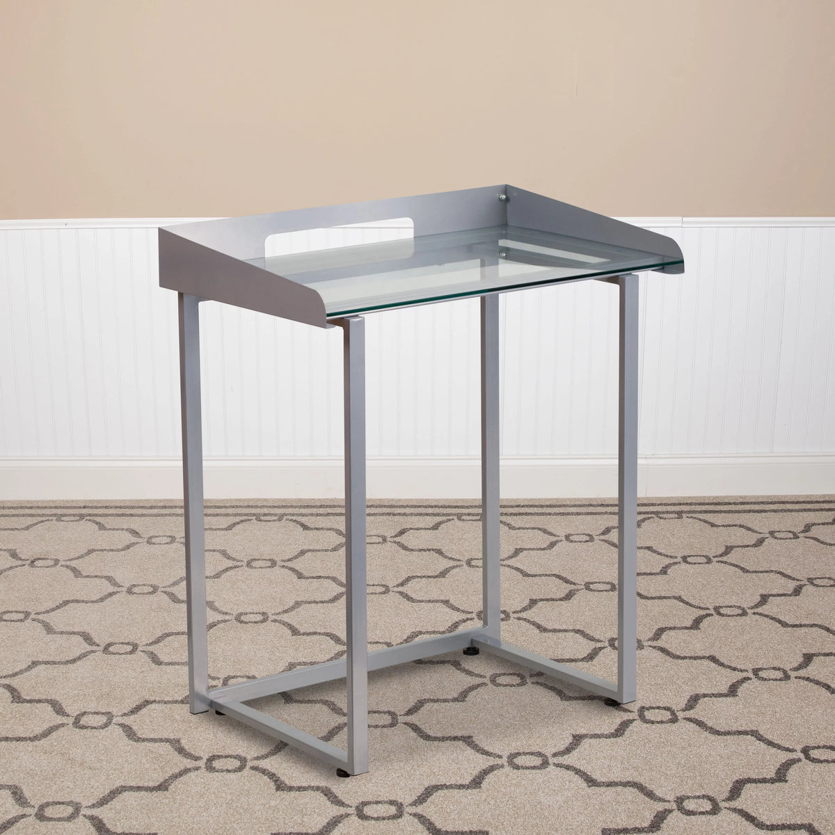 Clear Tempered Glass Desk with Silver Metal Frame V99725