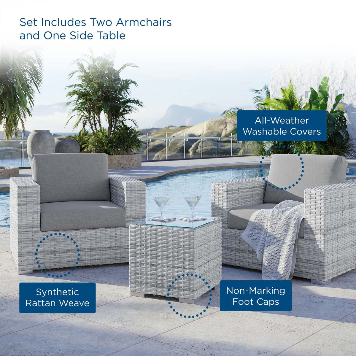 3-Piece Outdoor Patio Set in Light Gray X2797