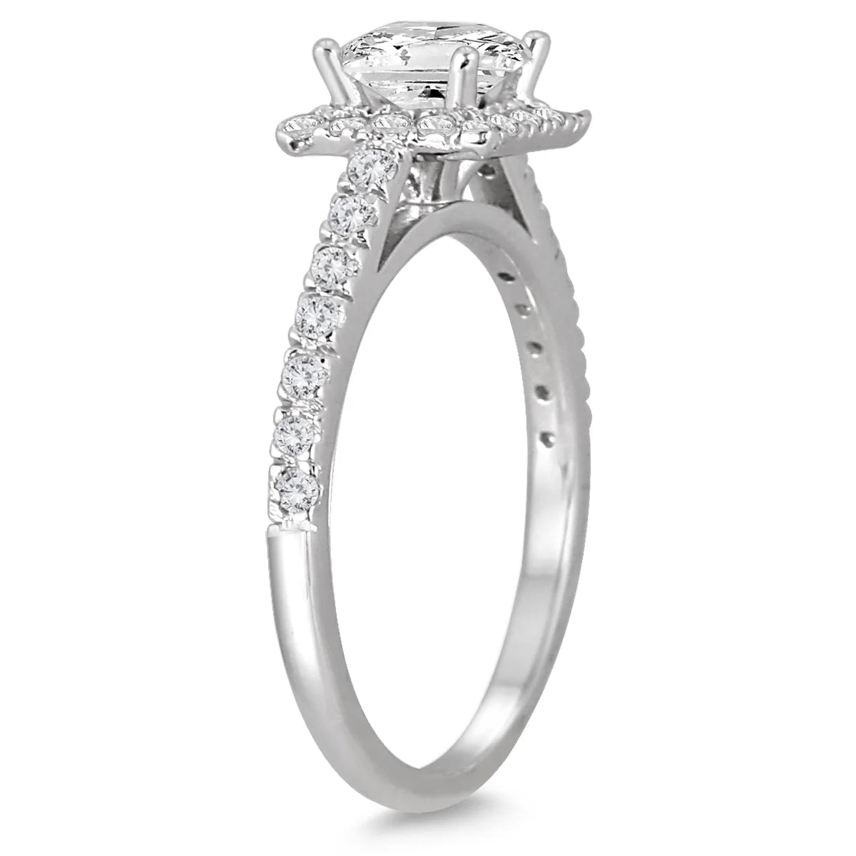 14K White Gold Princess Cut Diamond Halo Engagement Ring J50019