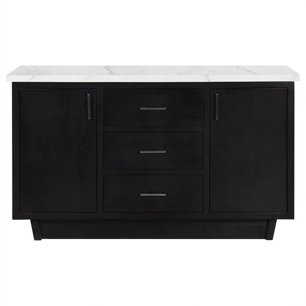 3 Drawer Marble Top Dining Sideboard Server White and Espresso E39870