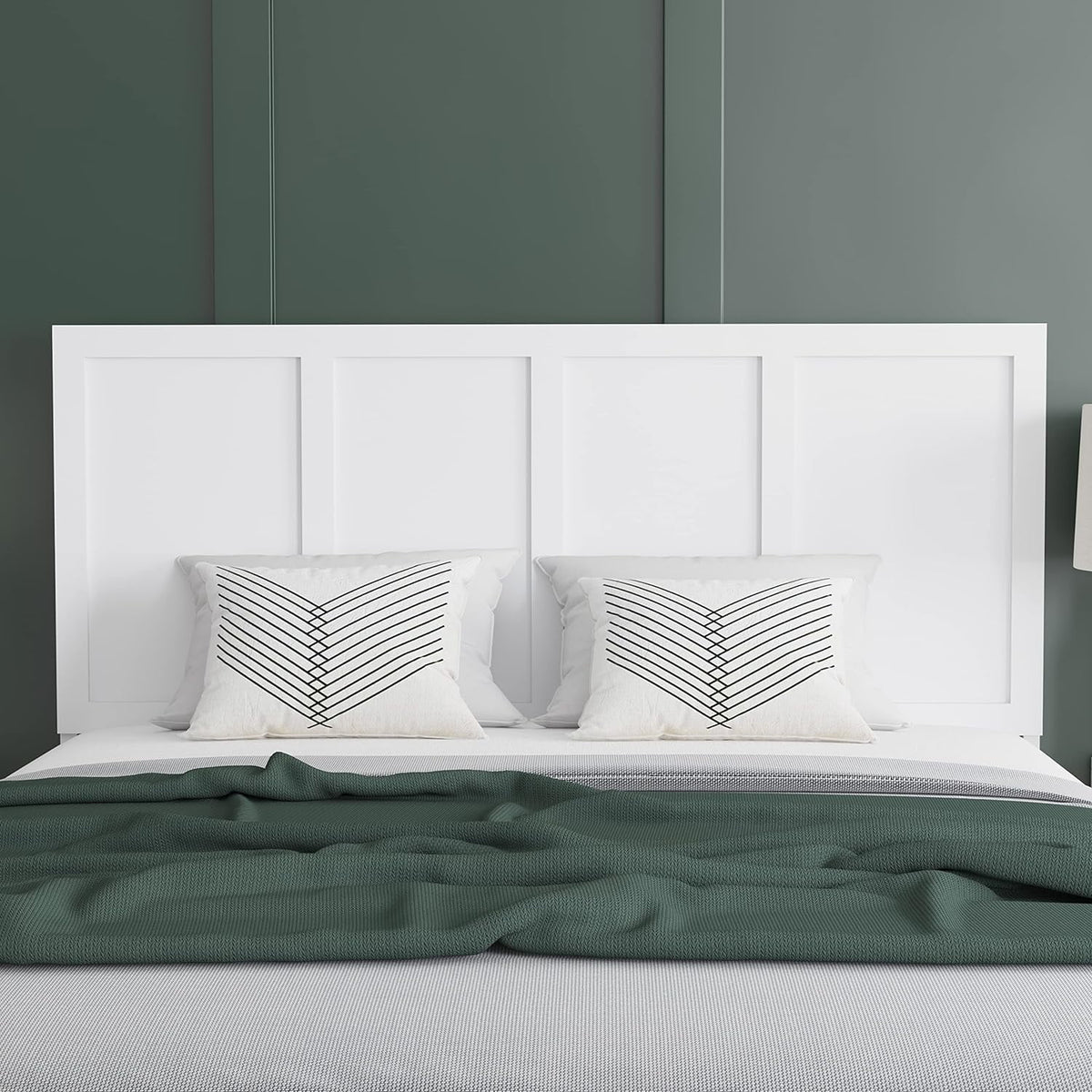 Queen Size Four Panel Wooden Adjustable Headboard In White T502391