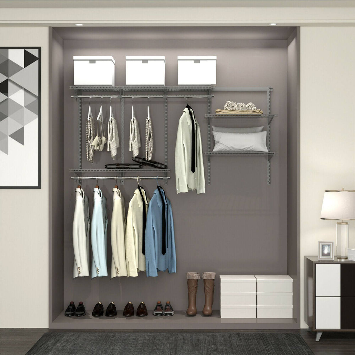 Grey Wall-Mounted Closet System with Hang Rod G27346