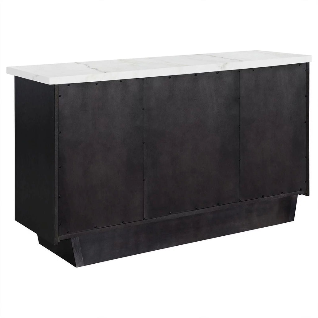 3 Drawer Marble Top Dining Sideboard Server White and Espresso E39870