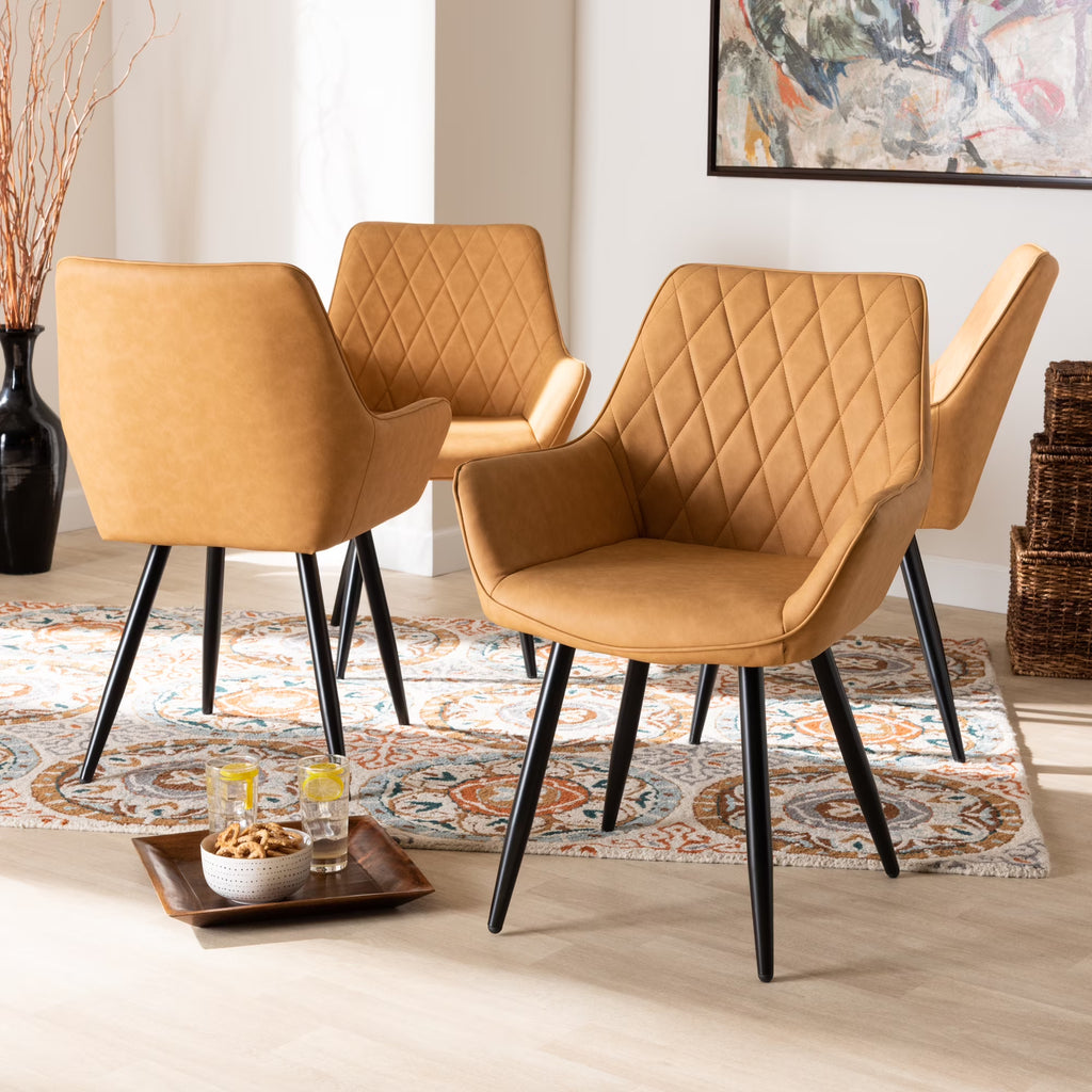 Tan Faux Leather 4-Piece Dining Chair Set Y338