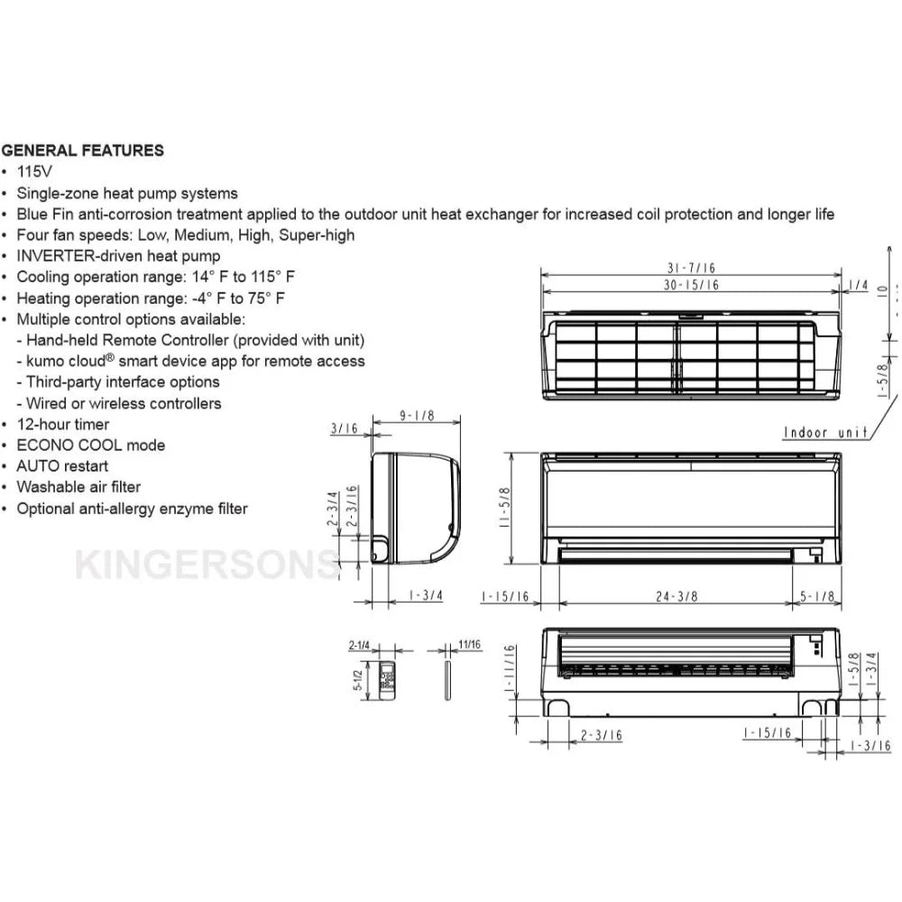 30000 BTU Wall Mounted Heat Pump Air Conditioning System V3065