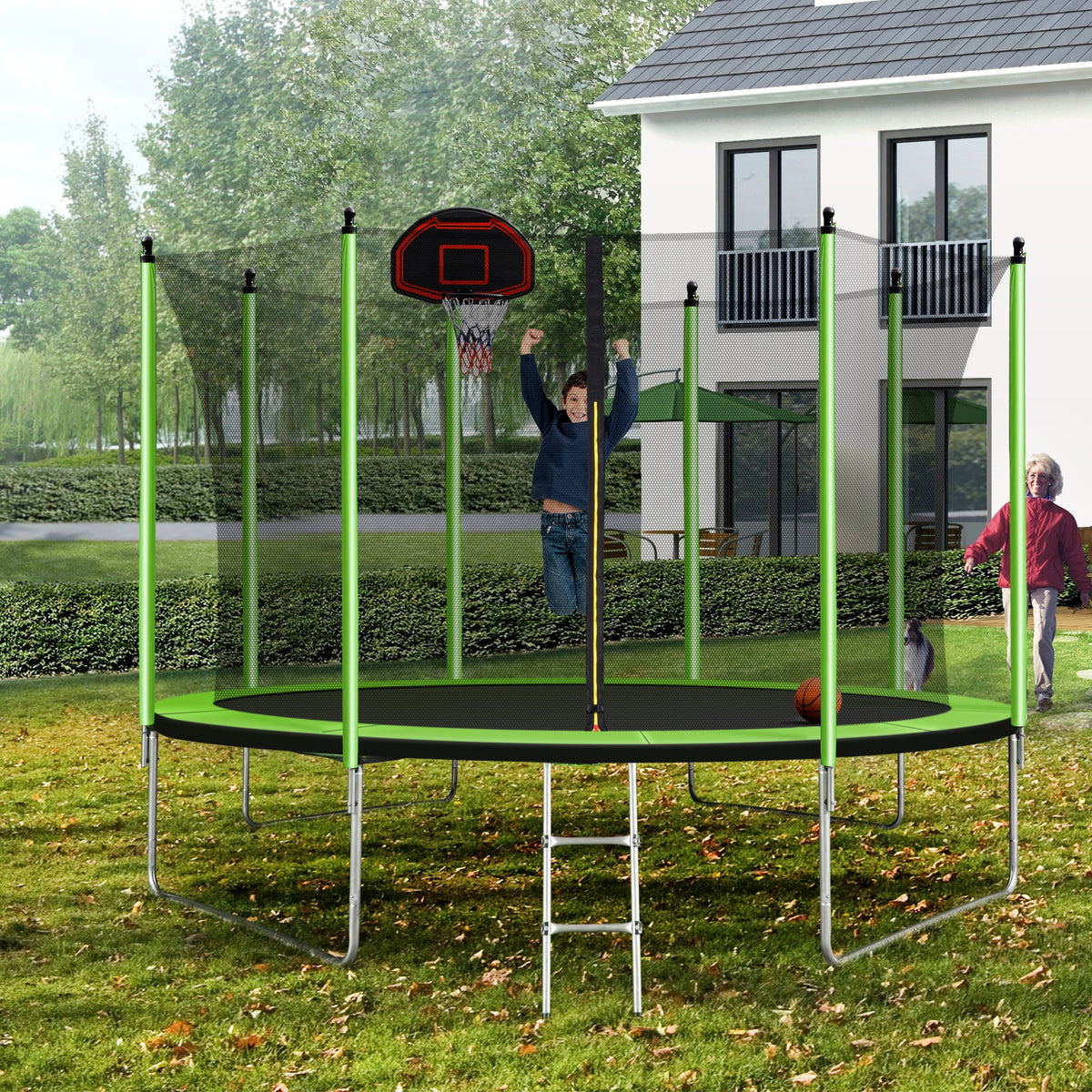 10FT Trampoline with Basketball Hoop and Ladder E62588