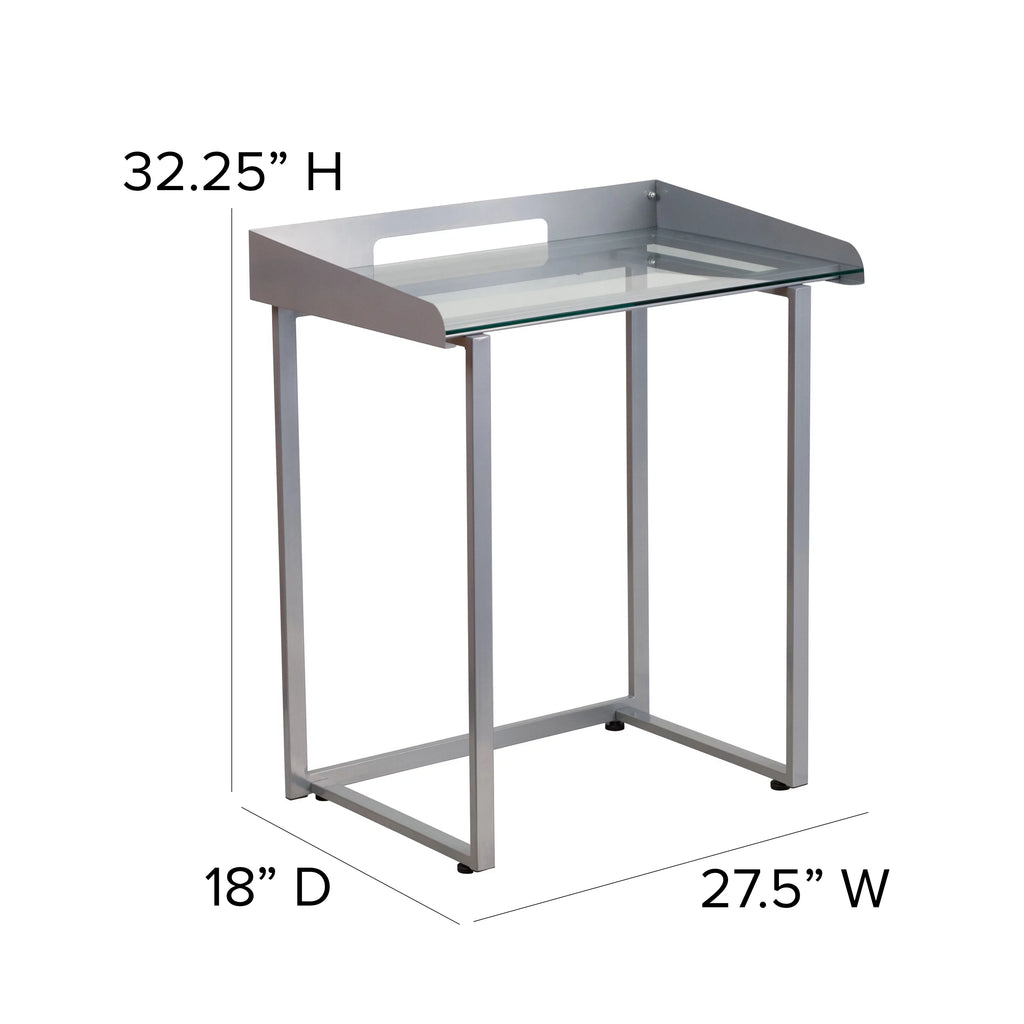 Clear Tempered Glass Desk with Silver Metal Frame V99725