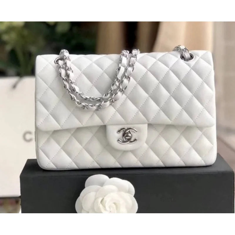 White Lambskin Leather Flap Bag B351