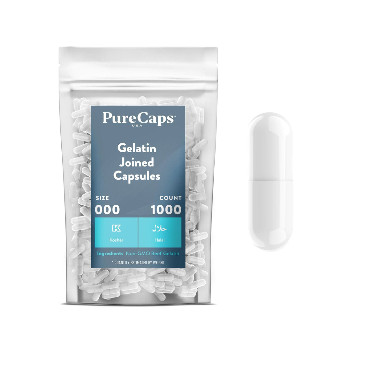Empty Gelatin Capsules Size 000, 1,000 White Non-GMO Kosher Halal Beef Gel Capsules H756595