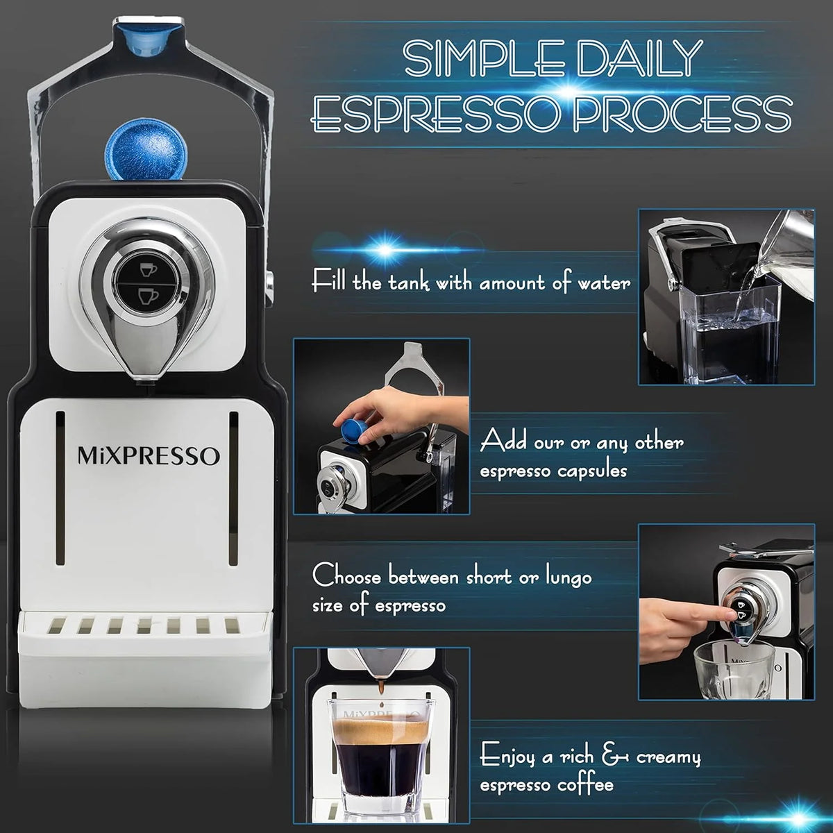 Black 19-Bar Single Serve Espresso Machine Q712