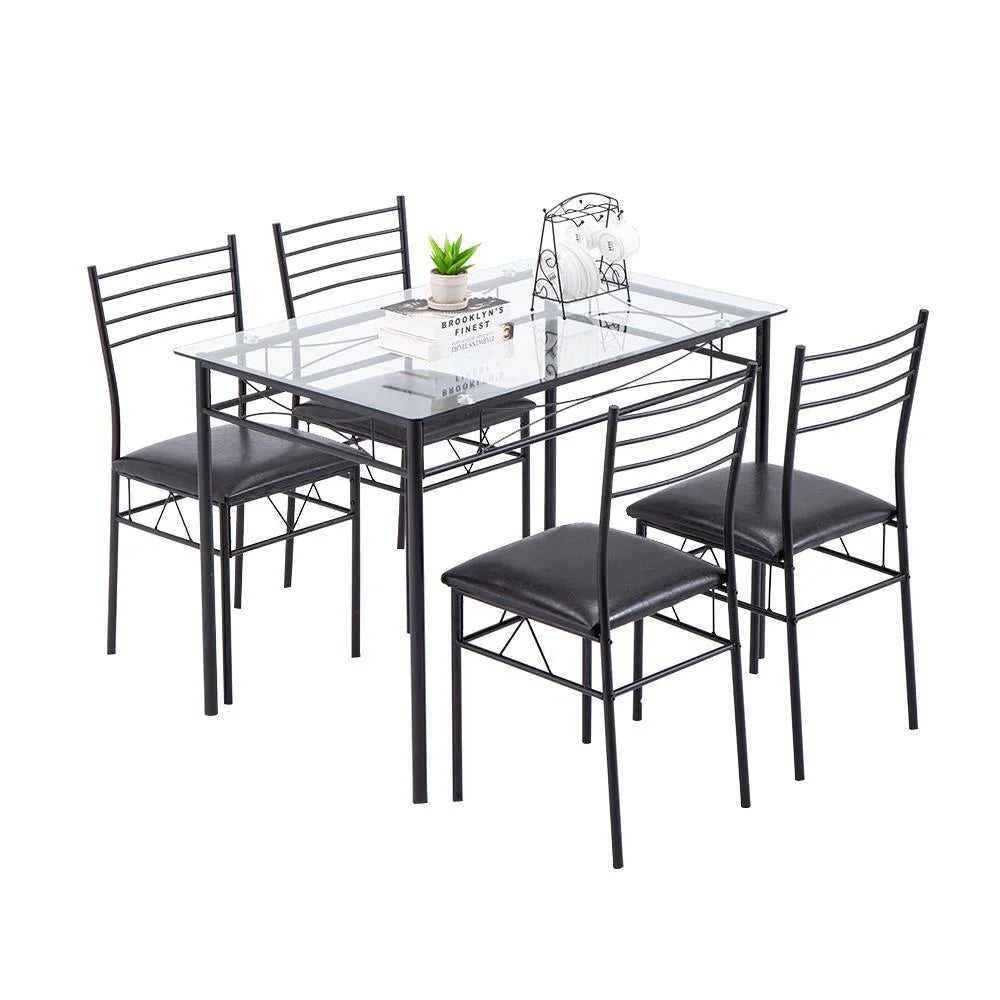 5 Piece Glass Dining Set with Metal Frame D290