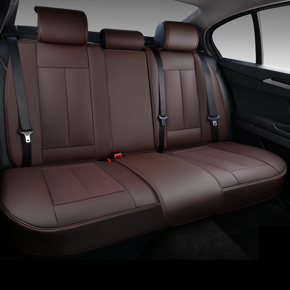 Brown Leather Rear Seat Covers Set, Waterproof Universal Fit V415720