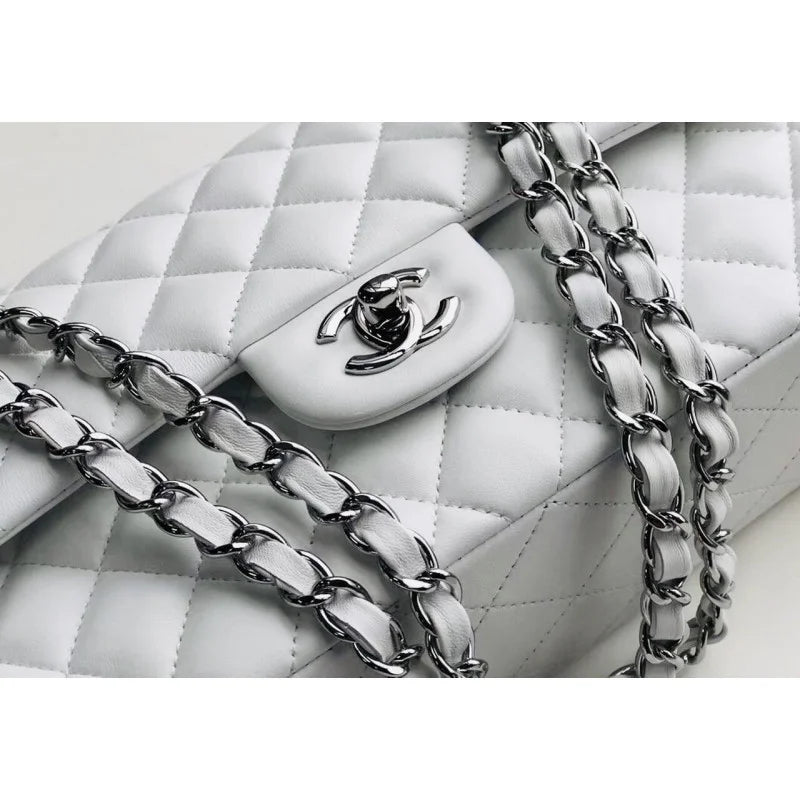 White Lambskin Leather Flap Bag B351