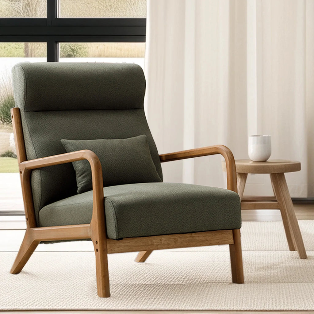 Mid-Century Modern Green Upholstered Accent Chair with Pillow Z27744