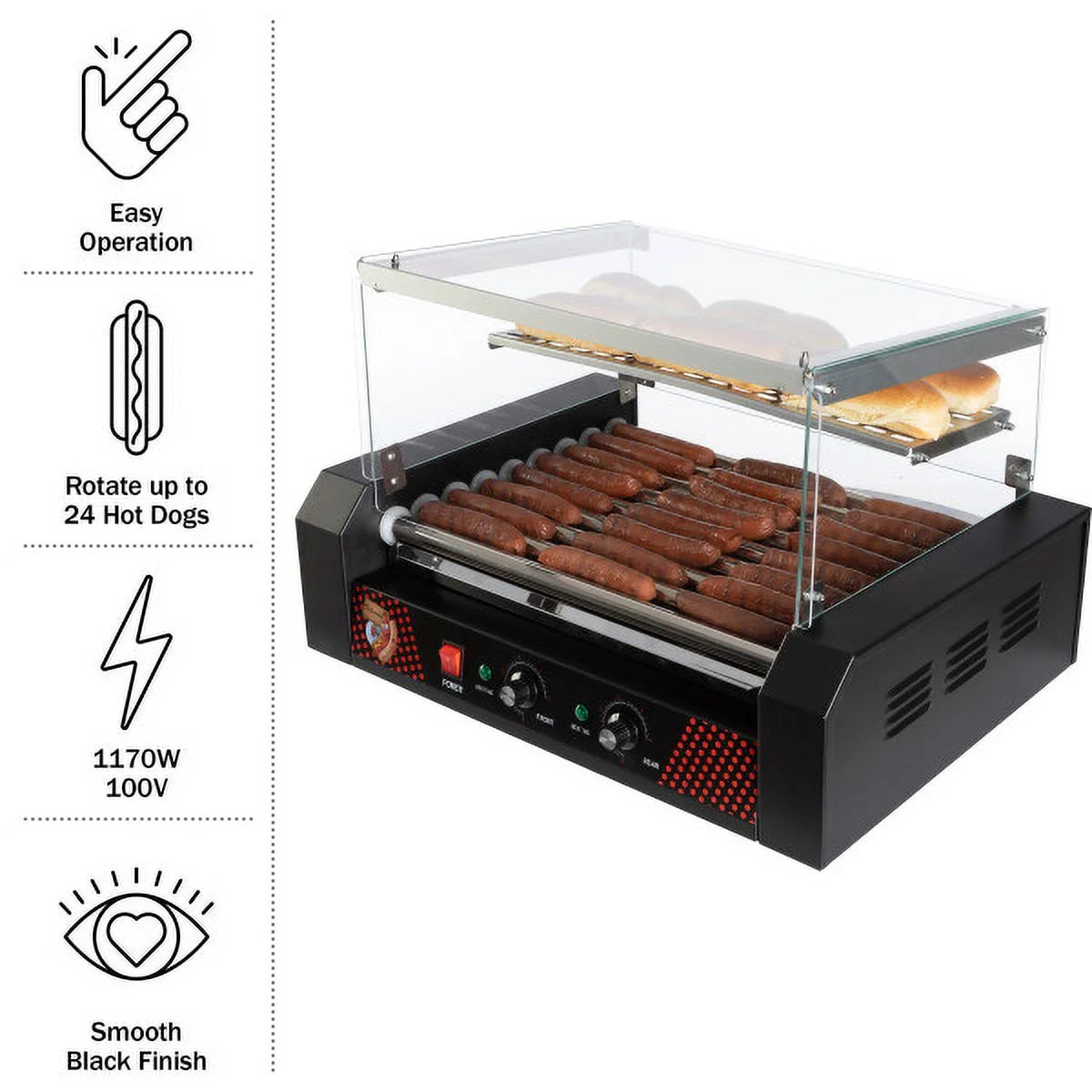 9-Roller Hot Dog Grill with Bun Warmer and Cover F204891