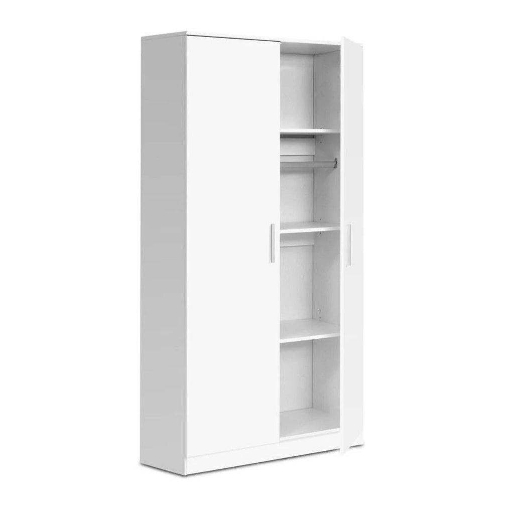 White 2 Door 180cm Wardrobe Closet Storage Cabinet I33086